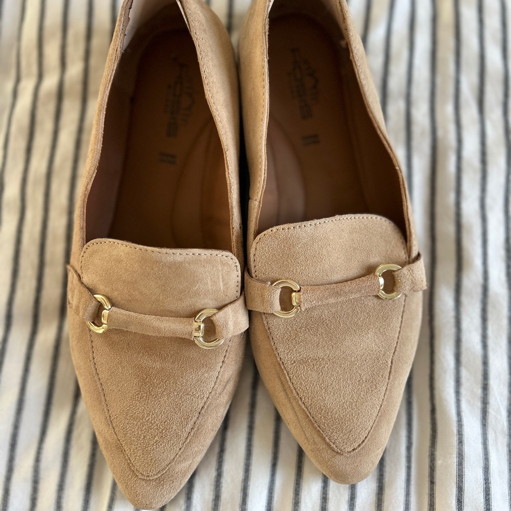Tan Suede Loafers with genuine leather & Gold Accents